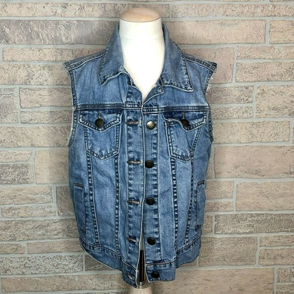 Denim 4 Us Very Distressed Light Blue Jean Vest Women's Size Small - Picture 3 of 8